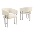 Best Quality Furniture Cream Teddy Fabric Side Chairs with Silver Iron Base