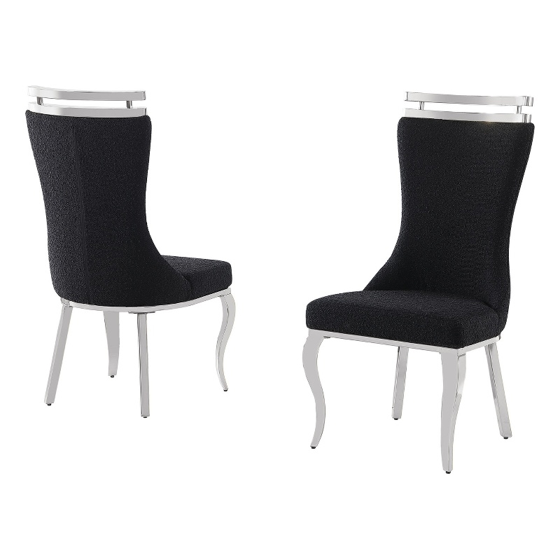 Best Quality Furniture Black Boucle Fabric Chairs with Silver Iron Frame