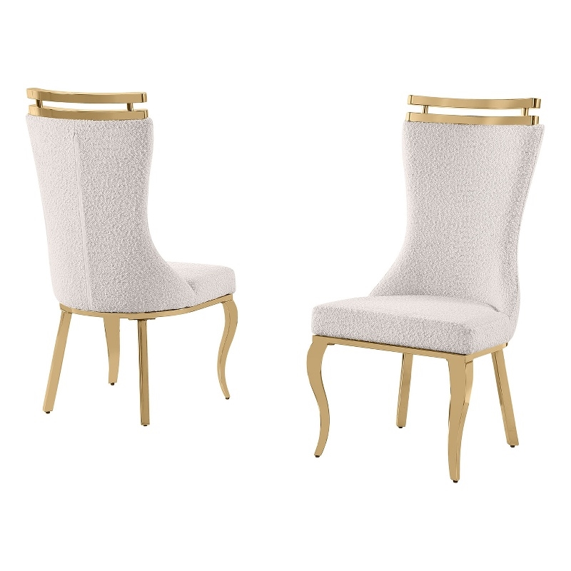 Best Quality Furniture Cream Boucle Fabric Chairs with Gold Iron Frame
