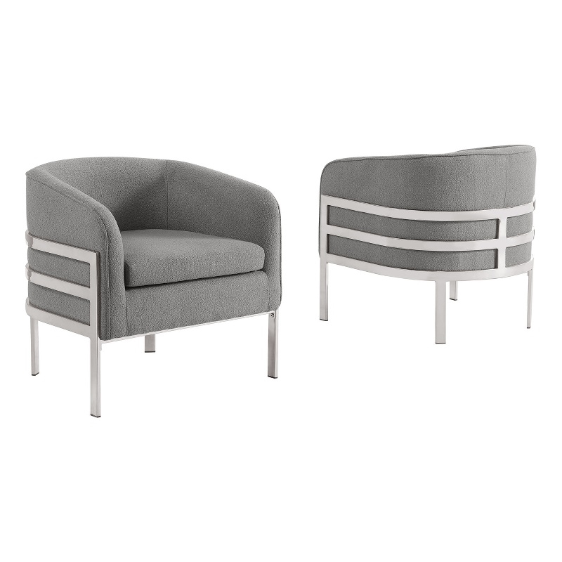 Best Quality Furniture Gray Teddy Fabric Accent Chair with Silver Iron Base