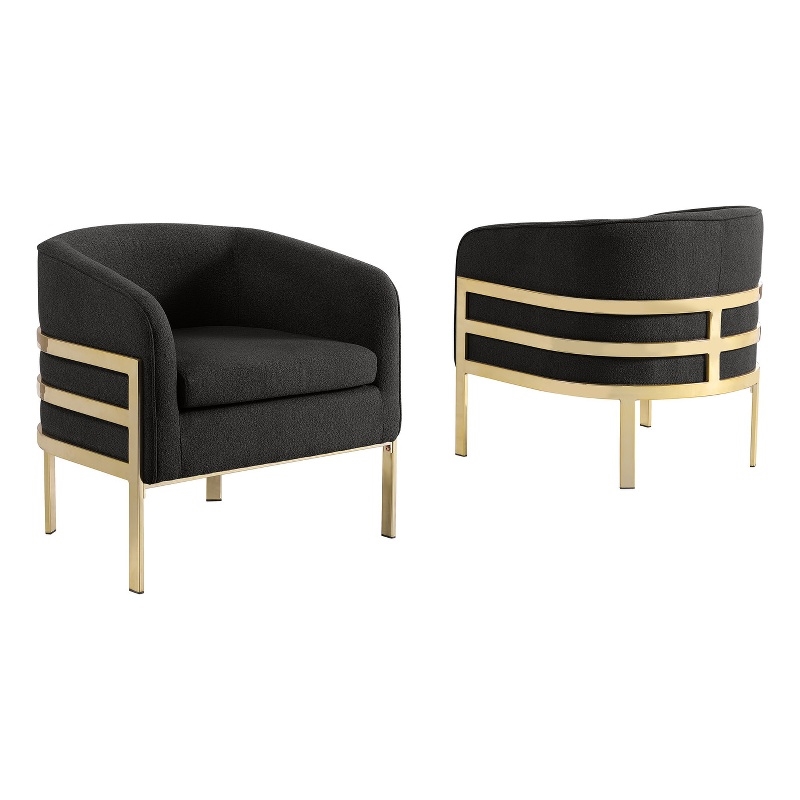 Best Quality Furniture Black Teddy Fabric Accent Chair with Gold Iron Base