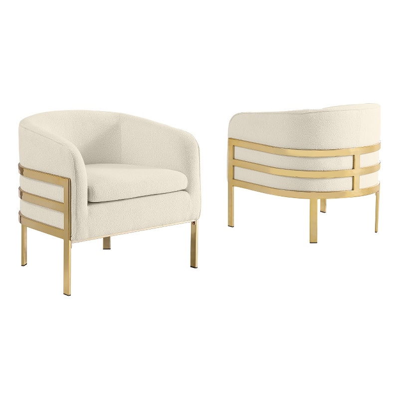 Best Quality Furniture Cream Teddy Fabric Accent Chair with Gold Iron Base