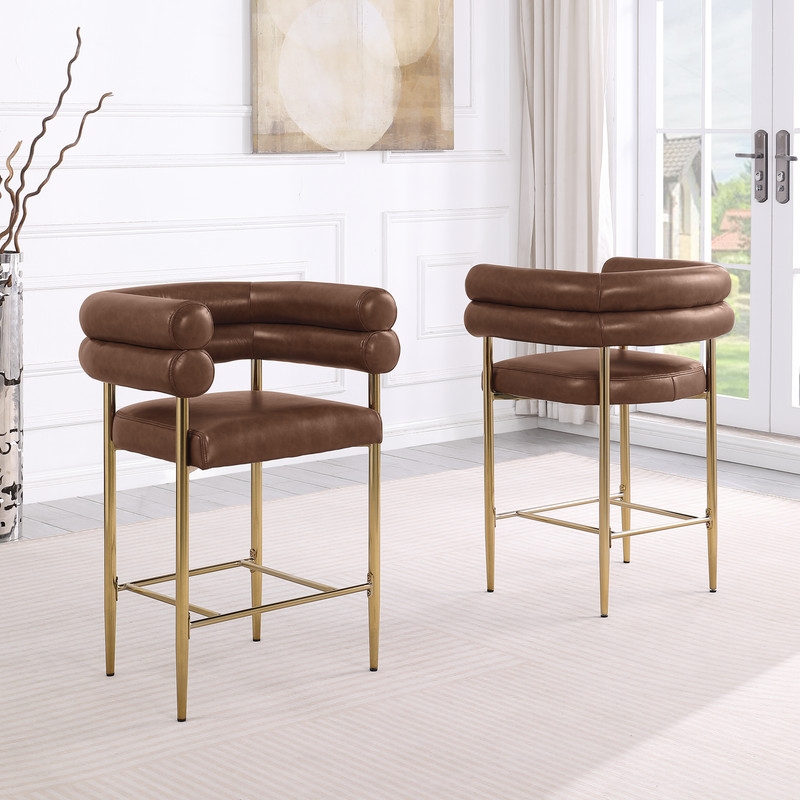 Best Quality Furniture Mocha Faux Leather Counterheights with Gold Base