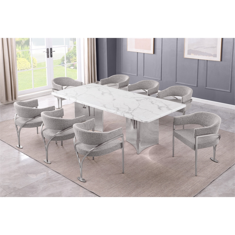 Best Quality Furniture 9 Piece White Marble Dining Set with Stainless Steel Base