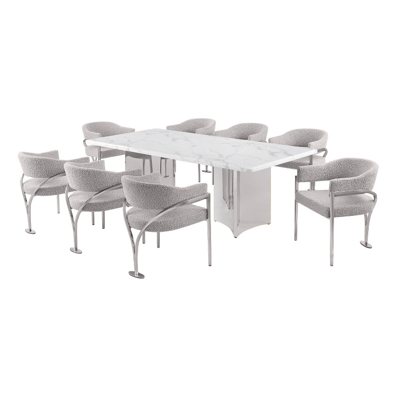 Best Quality Furniture 9 Piece White Marble Dining Set with Stainless Steel Base