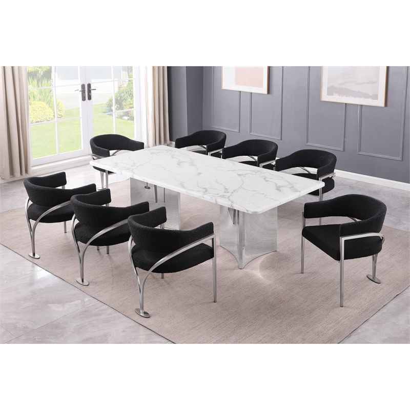 Best Quality Furniture 9 Piece White Marble Dining Set with Stainless Steel Base