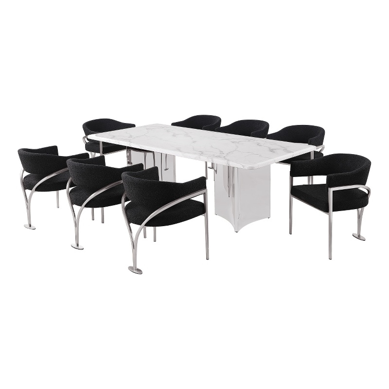 Best Quality Furniture 9 Piece White Marble Dining Set with Stainless Steel Base