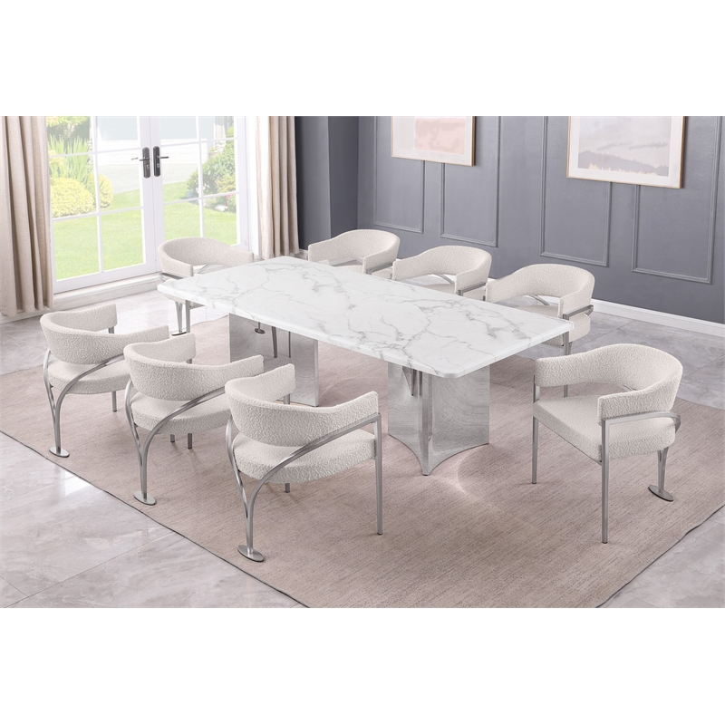 Best Quality Furniture 9 Piece White Marble Dining Set with Stainless Steel Base