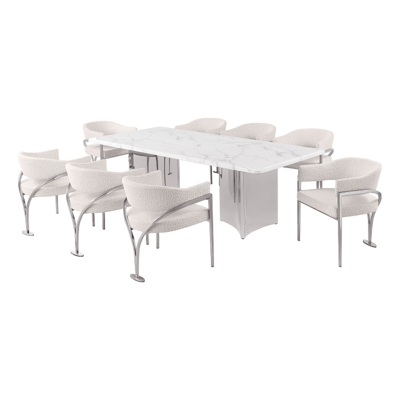 Best Quality Furniture 9 Piece White Marble Dining Set with Stainless Steel Base