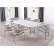 Best Quality Furniture 7 Piece White Marble Dining Set with Stainless Steel Base