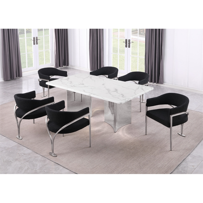 Best Quality Furniture 7 Piece White Marble Dining Set with Stainless Steel Base