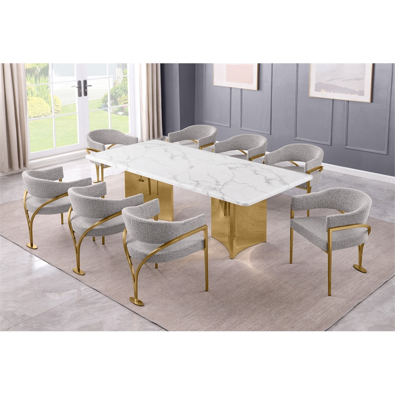 Best Quality Furniture 9 Piece White Marble Dining Set with Stainless Steel Base