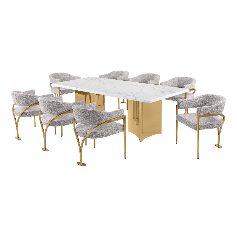 Best Quality Furniture 9 Piece White Marble Dining Set with Stainless Steel Base