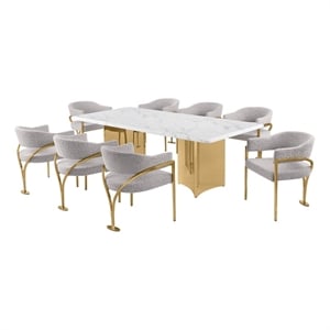 Best Quality Furniture 9 Piece White Marble Dining Set with Stainless Steel Base