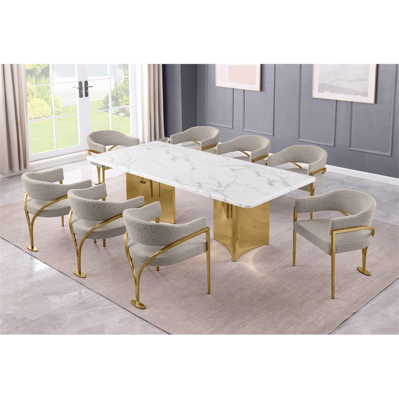 Best Quality Furniture 9 Piece White Marble Dining Set with Stainless Steel Base