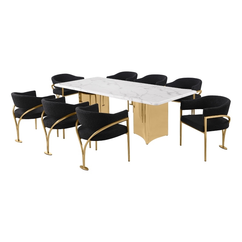 Best Quality Furniture 9 Piece White Marble Dining Set with Stainless Steel Base