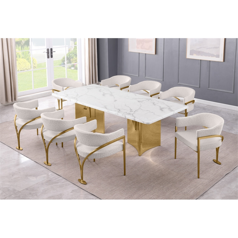 Best Quality Furniture 9 Piece White Marble Dining Set with Stainless Steel Base