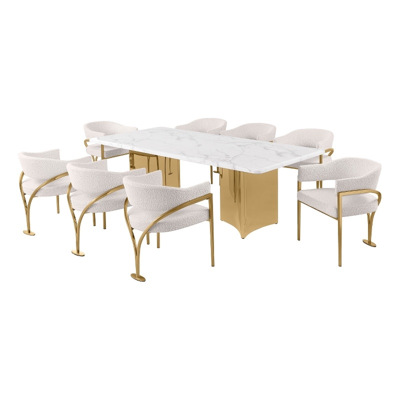Best Quality Furniture 9 Piece White Marble Dining Set with Stainless Steel Base