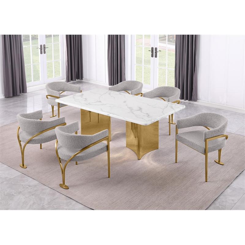 Best Quality Furniture 7 Piece White Marble Dining Set with Stainless Steel Base