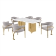 Best Quality Furniture 7 Piece White Marble Dining Set with Stainless Steel Base