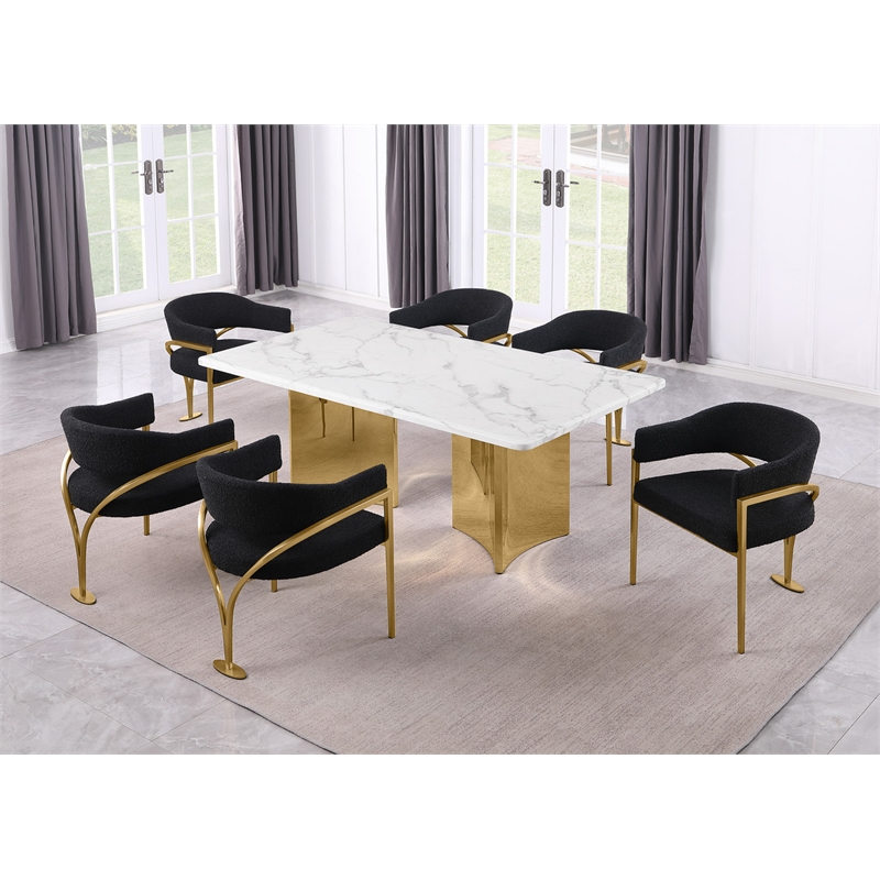 Best Quality Furniture 7 Piece White Marble Dining Set with Stainless Steel Base