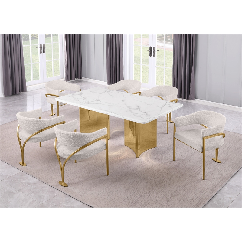Best Quality Furniture 7 Piece White Marble Dining Set with Stainless Steel Base