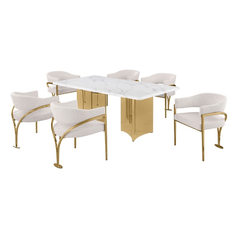 Best Quality Furniture 7 Piece White Marble Dining Set with Stainless Steel Base