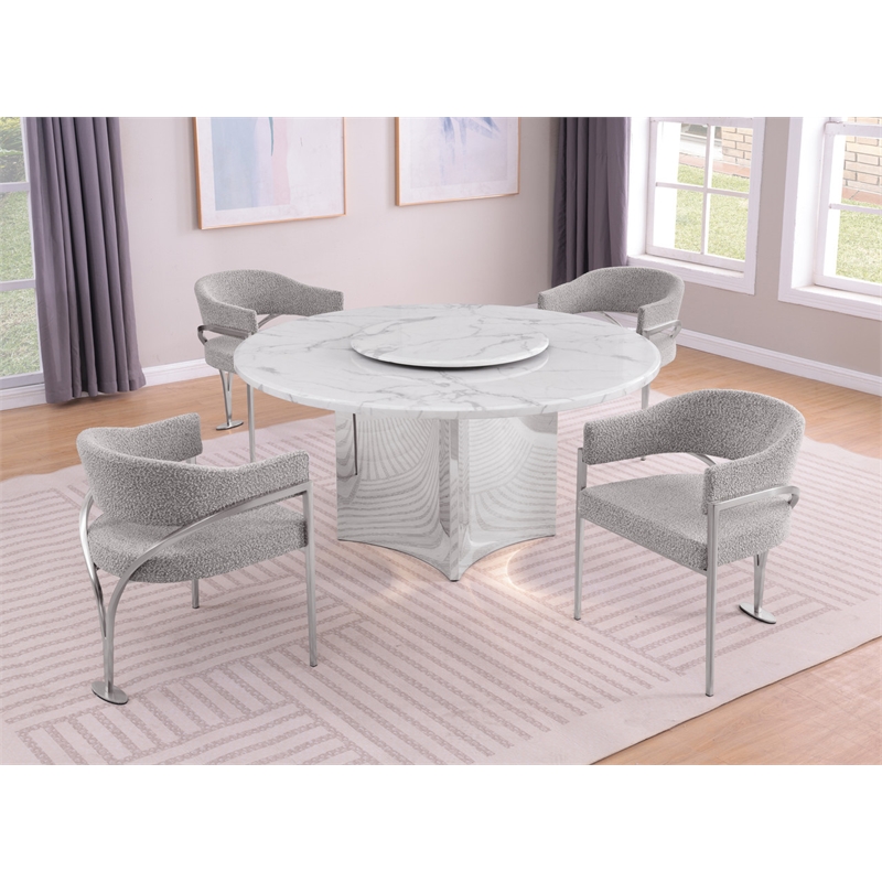 Best Quality Furniture 5 Piece White Marble Dining Set with Stainless Steel Base