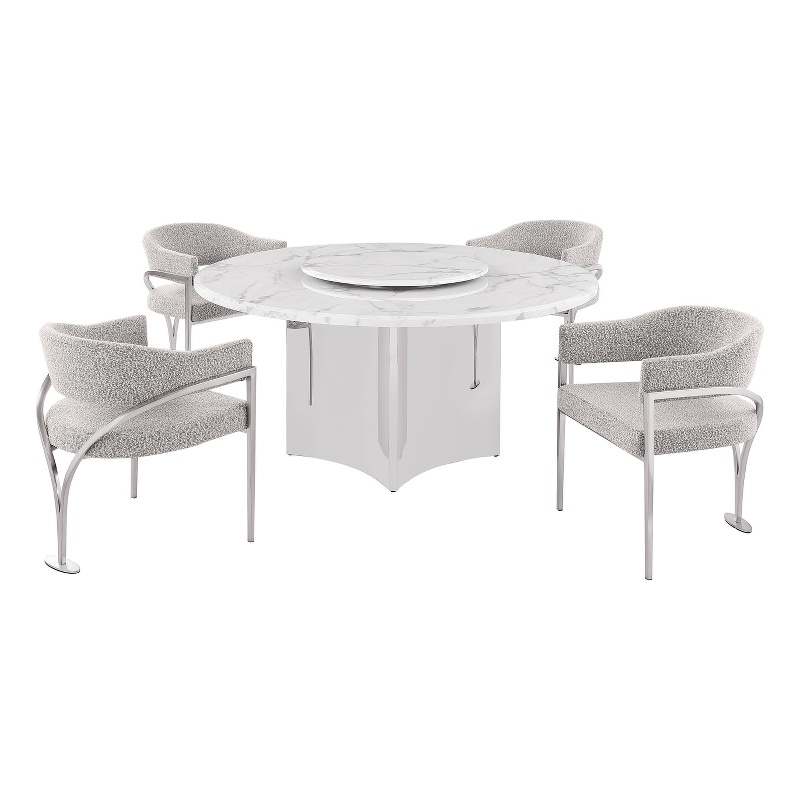 Best Quality Furniture 5 Piece White Marble Dining Set with Stainless Steel Base