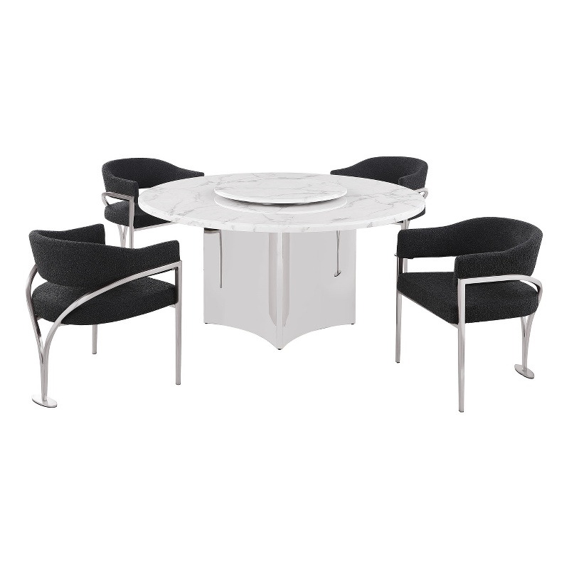 Best Quality Furniture 5 Piece White Marble Dining Set with Stainless Steel Base