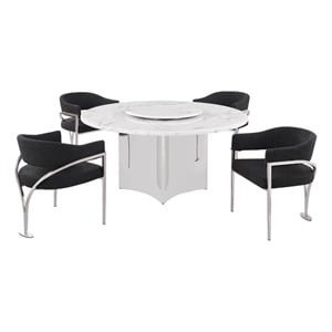 Best Quality Furniture 5 Piece White Marble Dining Set with Stainless Steel Base