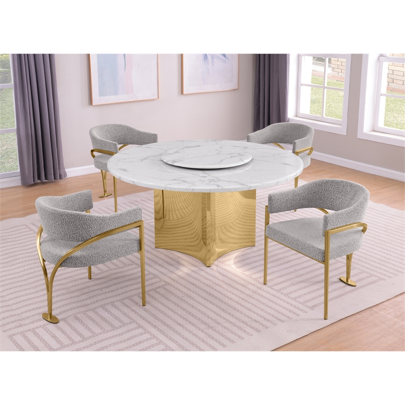 Best Quality Furniture 5 Piece White Marble Dining Set with Stainless Steel Base