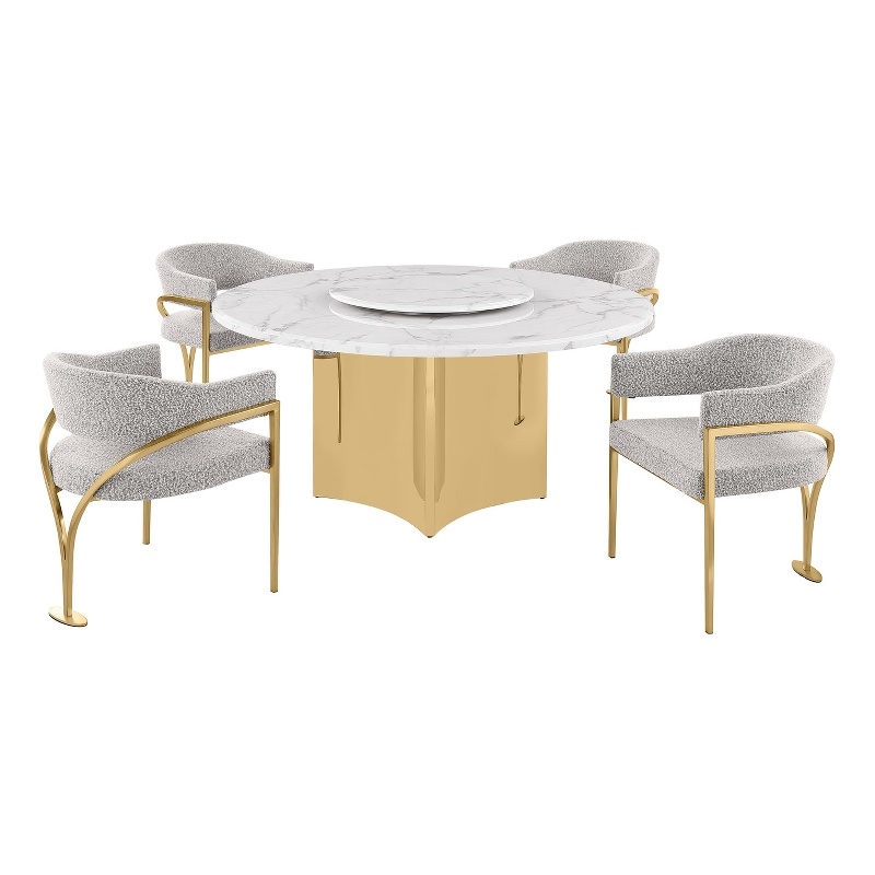 Best Quality Furniture 5 Piece White Marble Dining Set with Stainless Steel Base