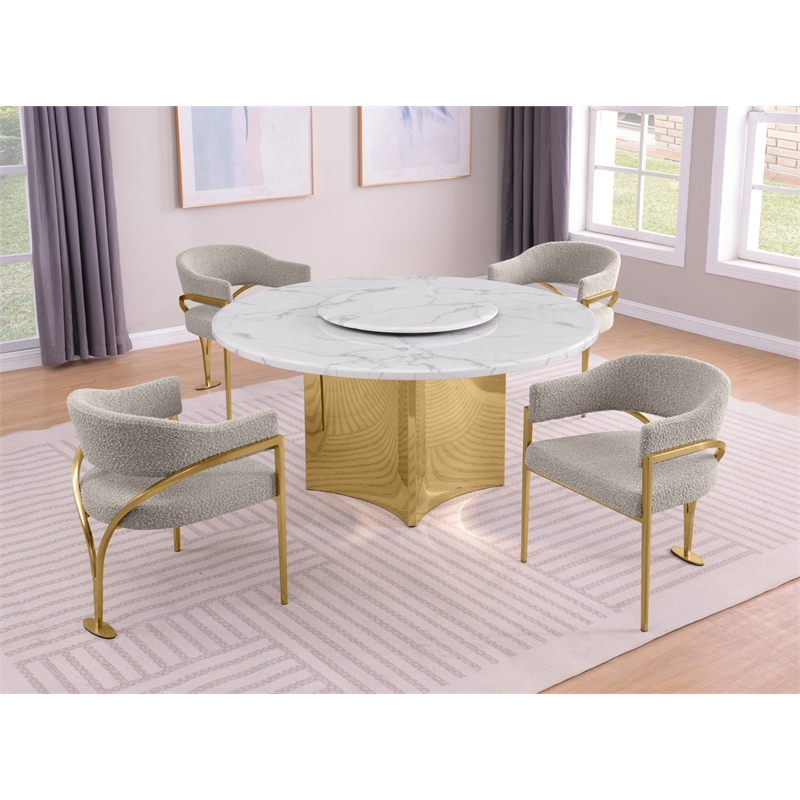 Best Quality Furniture 5 Piece White Marble Dining Set with Stainless Steel Base