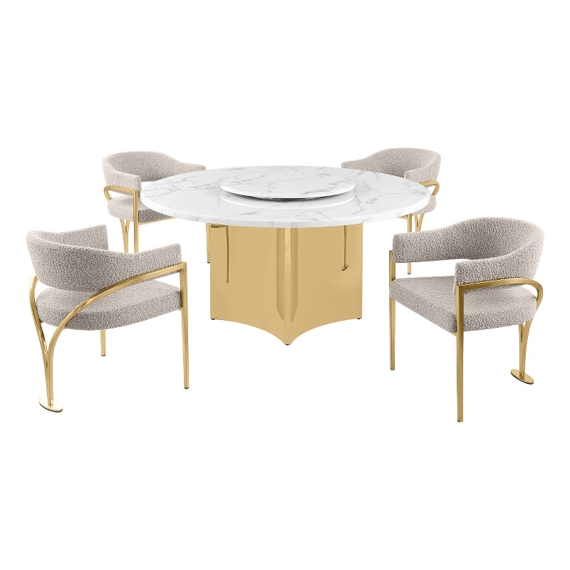 Best Quality Furniture 5 Piece White Marble Dining Set with Stainless Steel Base
