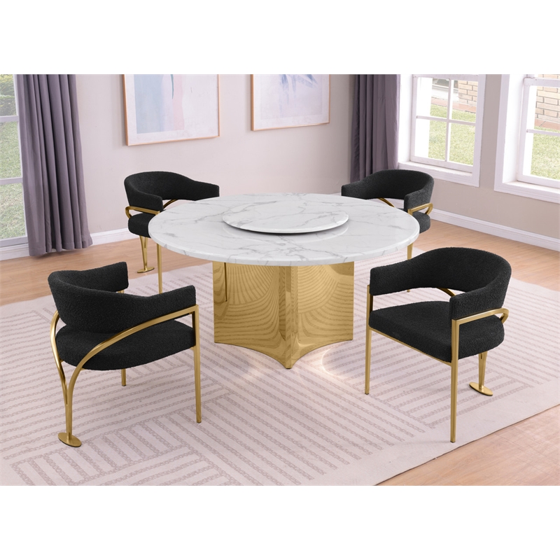 Best Quality Furniture 5 Piece White Marble Dining Set with Stainless Steel Base