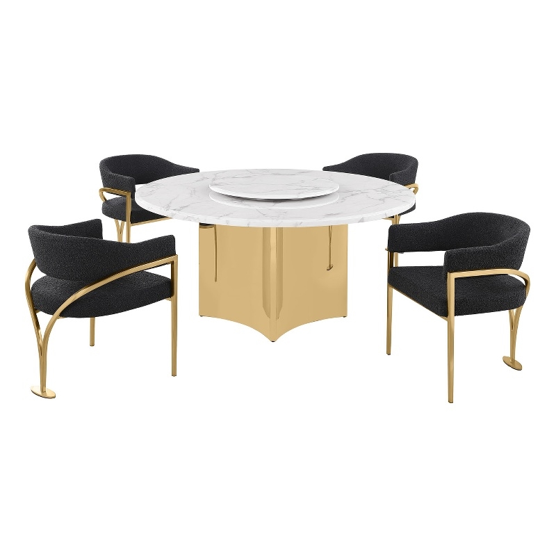 Best Quality Furniture 5 Piece White Marble Dining Set with Stainless Steel Base
