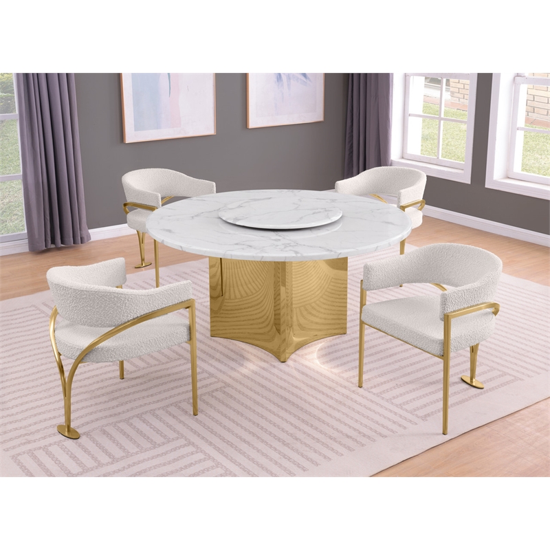 Best Quality Furniture 5 Piece White Marble Dining Set with Stainless Steel Base