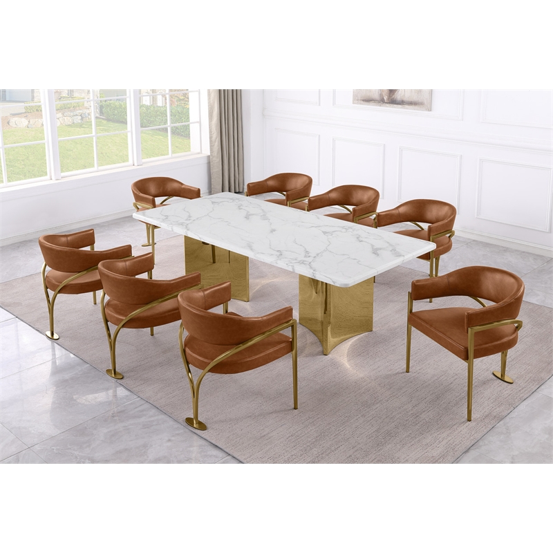 Best Quality Furniture 9 Piece White Marble Dining Set with Stainless Steel Base