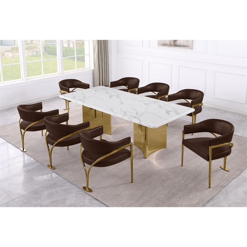 Best Quality Furniture 9 Piece White Marble Dining Set with Stainless Steel Base