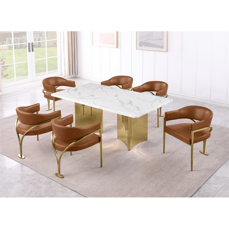 Best Quality Furniture 7 Piece White Marble Dining Set with Stainless Steel Base
