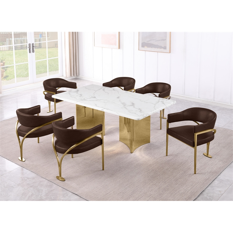 Best Quality Furniture 7 Piece White Marble Dining Set with Stainless Steel Base
