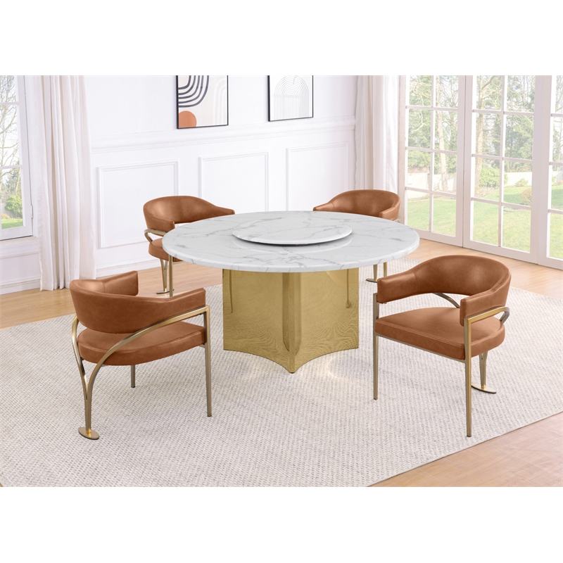 Best Quality Furniture 5 Piece White Marble Dining Set with Stainless Steel Base