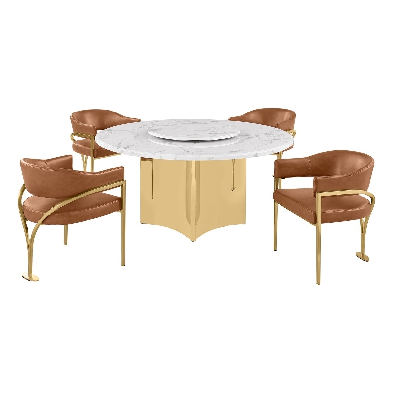 Best Quality Furniture 5 Piece White Marble Dining Set with Stainless Steel Base