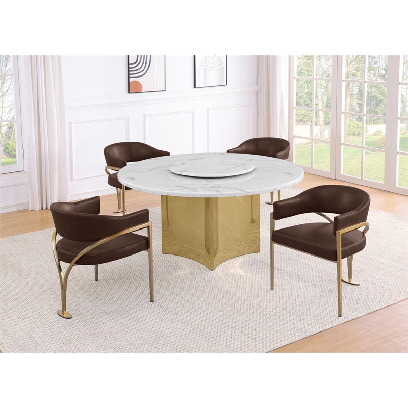 Best Quality Furniture 5 Piece White Marble Dining Set with Stainless Steel Base
