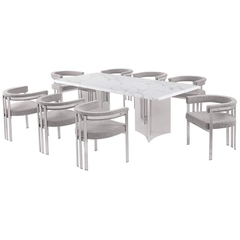 Best Quality Furniture 9 Piece White Marble Dining Set with Stainless Steel Base