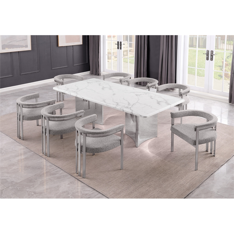 Best Quality Furniture 9 Piece White Marble Dining Set with Stainless Steel Base