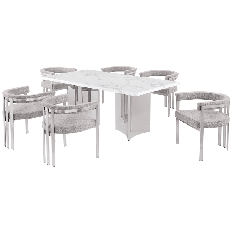 Best Quality Furniture 7 Piece White Marble Dining Set with Stainless Steel Base