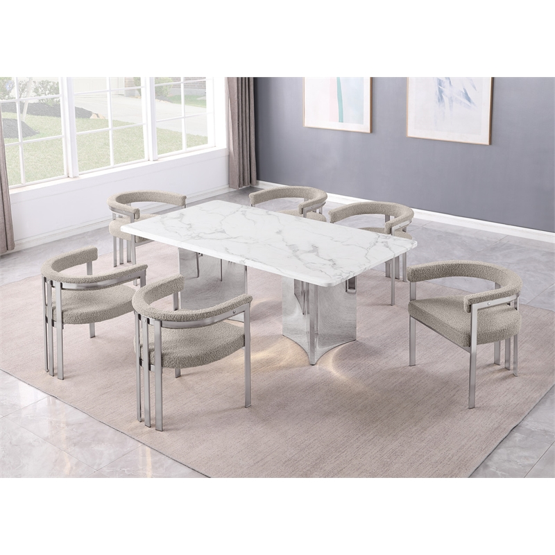 Best Quality Furniture 7 Piece White Marble Dining Set with Stainless Steel Base
