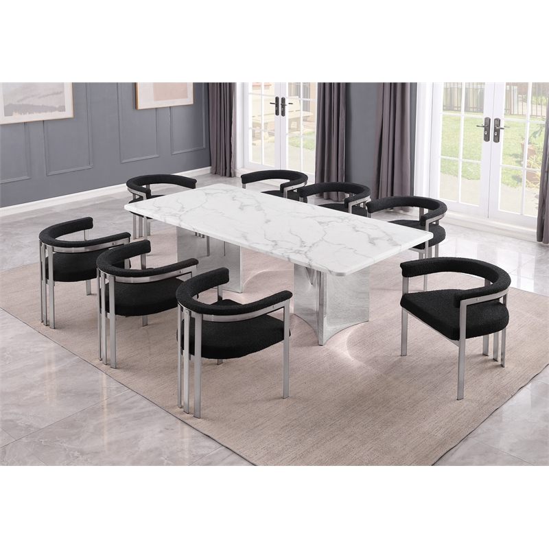 Best Quality Furniture 9 Piece White Marble Dining Set with Stainless Steel Base